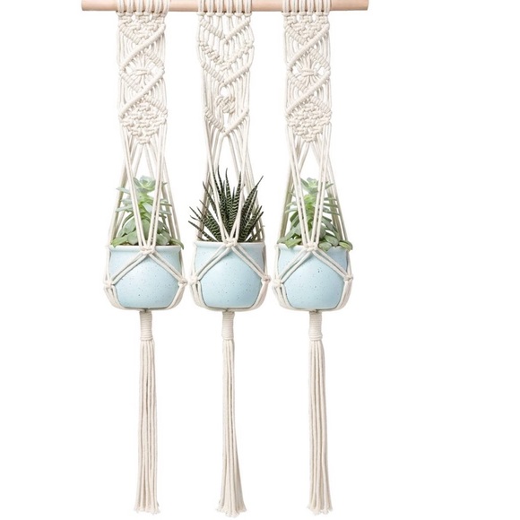 Macrame Triple Hanging Planter Wall Home Decor 30” - Picture 2 of 7